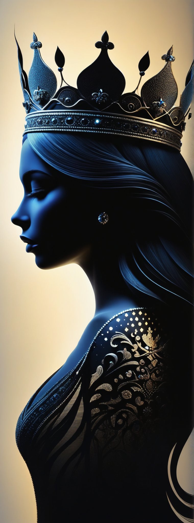 mysterious silhouette of  a  queen woman, beautiful. high defintion, highly detailed, serene, liseth Visser inspired art