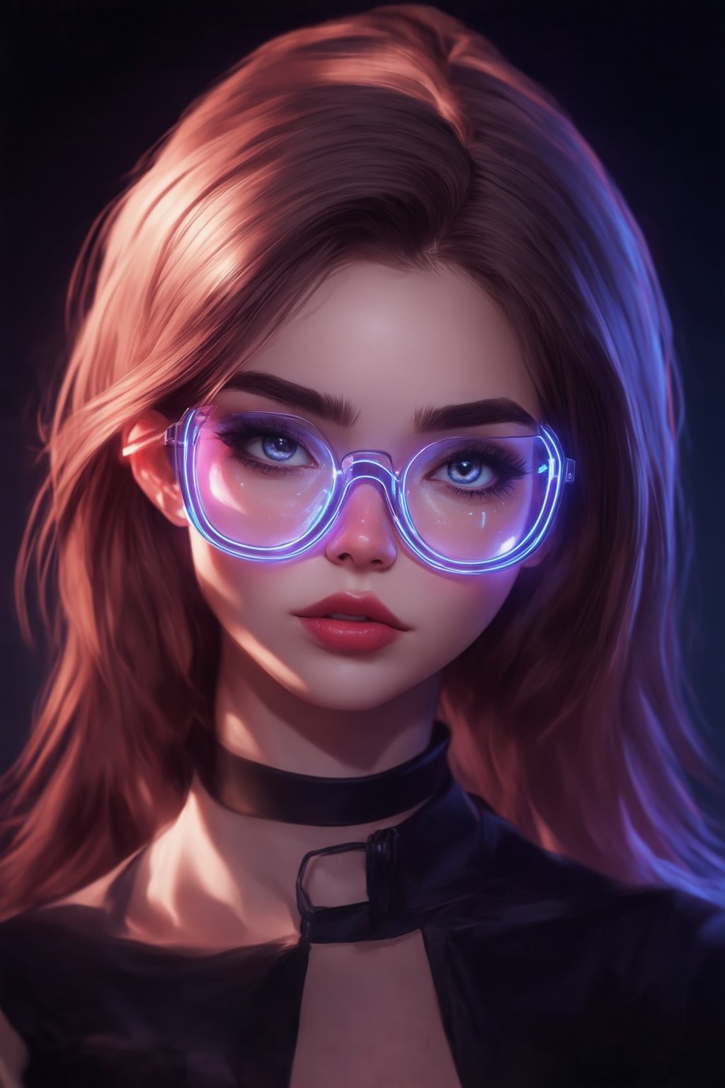 Similar graph, a cyberpunk girl, Wear clear neon glasses, cyberpunk., golden ratio details, 32k uhd, fantasy, cyberpunk, intricate, decadent, highly detailed, digital painting, ever after high, octane render, artstation, concept art, smooth, sharp focus, illustration, art by artgerm, loish, wlop. (heartwarming, uplifting, charming), (UHD, masterpiece, detailed eyes, detailed face, highest quality), (light leaks, subsurface scattering, rim light, beautiful lighting and shading, deep background, vibrant complementary colors, sharp focus)