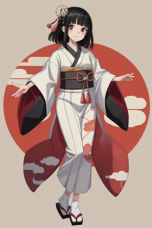 full body, young, black hair, Japanese style background 