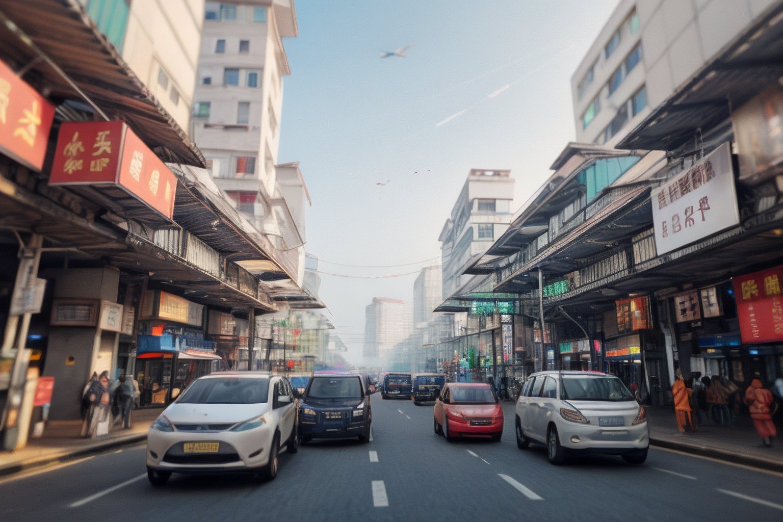 China Xiamen Busy city, city skyline, Xiamen station cyberpunk, wide shot, details, 8k, ultra realistic,16k, detailed skin texture, subsurface scattering, realistic, rule of thirds, Intricate details, High Detail, professional photography, 8K UHD, sharp focus, shot with a (Canon EOS 5D Mark IV DSLR Camera:1.2), More Detail, Realism, photorealistic