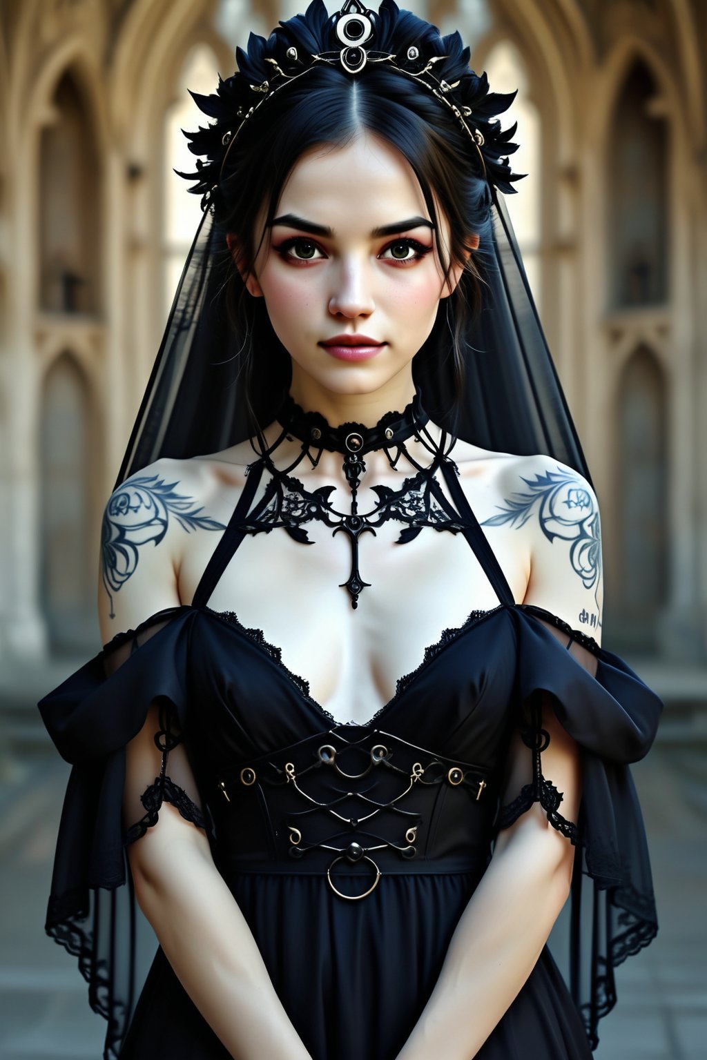 create me a stunning beautiful gothic/boho female, she is perfect in everyway