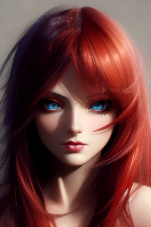 ((head shot)), a beautiful succubus with long red hair, ((perfect face, perfect eyes, perferct nose)), make-up,DonMC0sm1cW3b