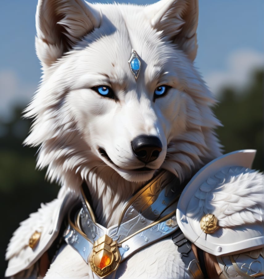 full frontal portrait, anthropomorphic male wolf warrior ,  pixel art, PixArFK, ,Pixel Art,WhiteWolf,more detail XL,cyborg,warrrior,bdo_warrior