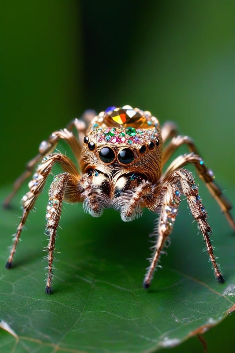 a blinged out spider sittiing on its web 