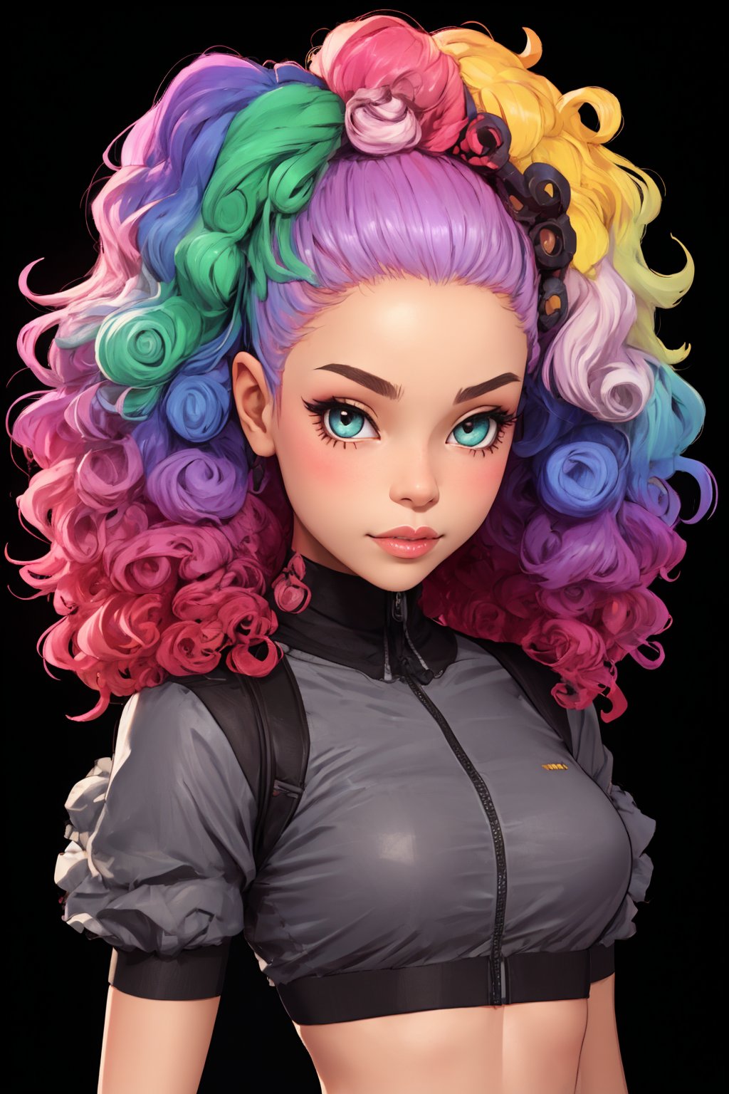 combine the below to make  cute female with curly rainbow hair