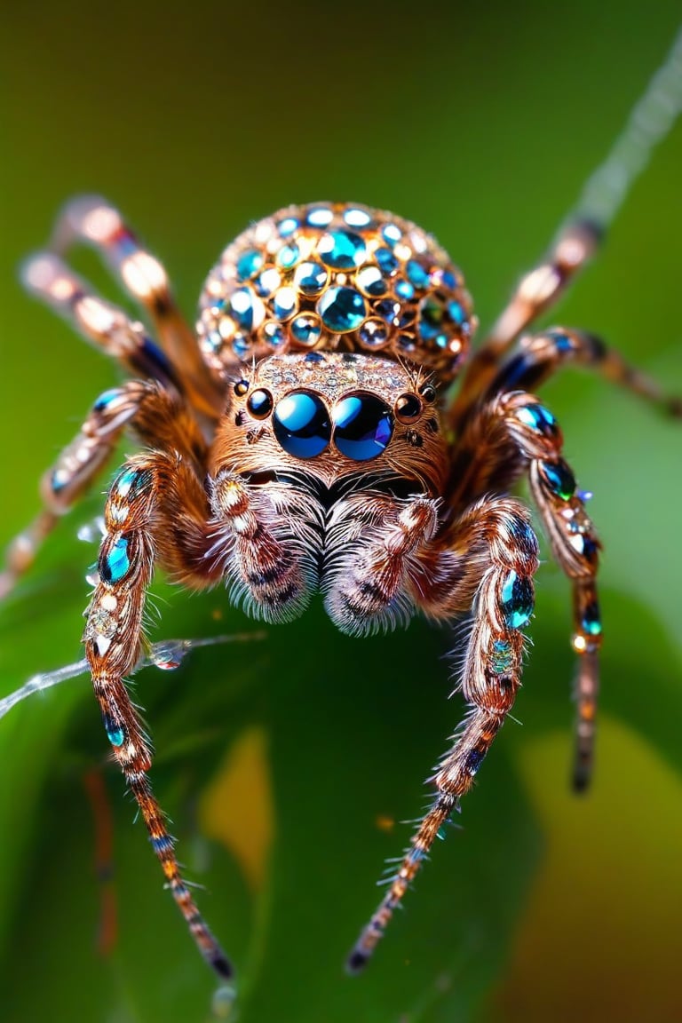 a blinged out spider sittiing on its web 