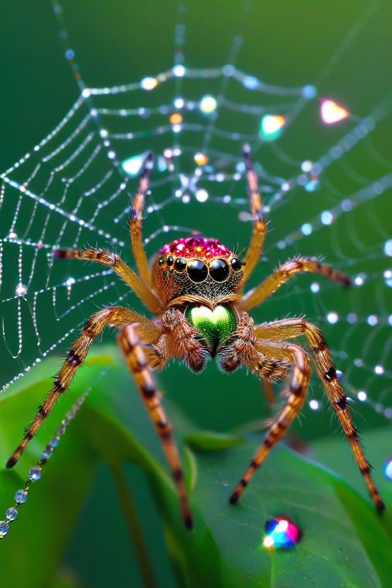 a blinged out spider sittiing on its web 