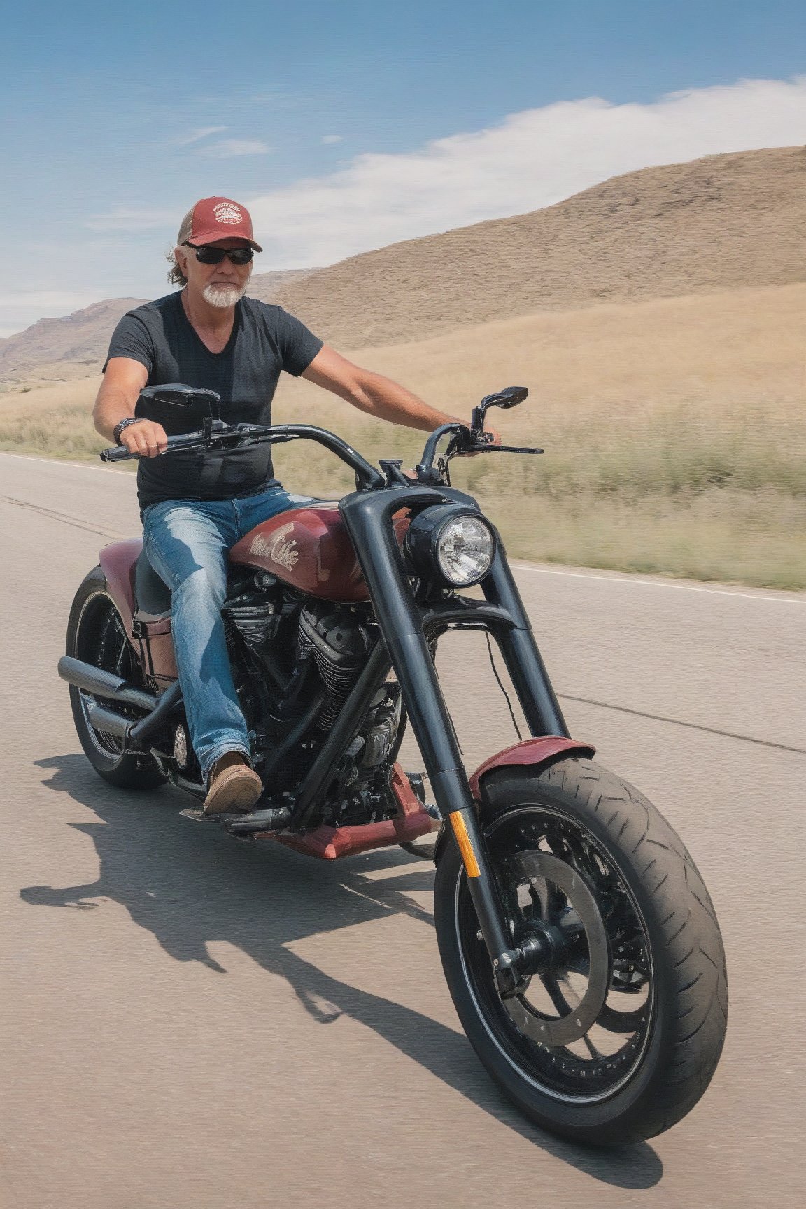 create me a group of men riding the Indian Motorcycle on the open road,Walz