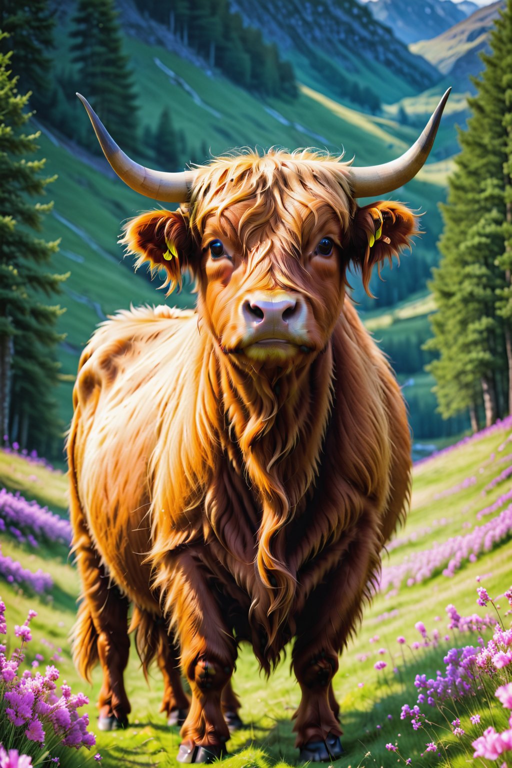 create am image of a highland cattle with a sign around its neck text will read '30k' unreal!