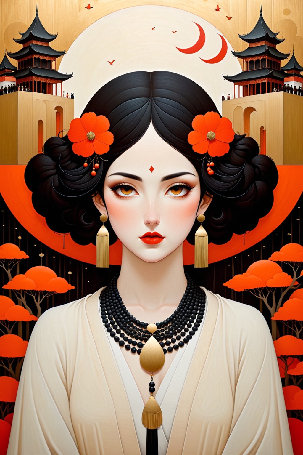 create an epic scene, hayv kahraman style
