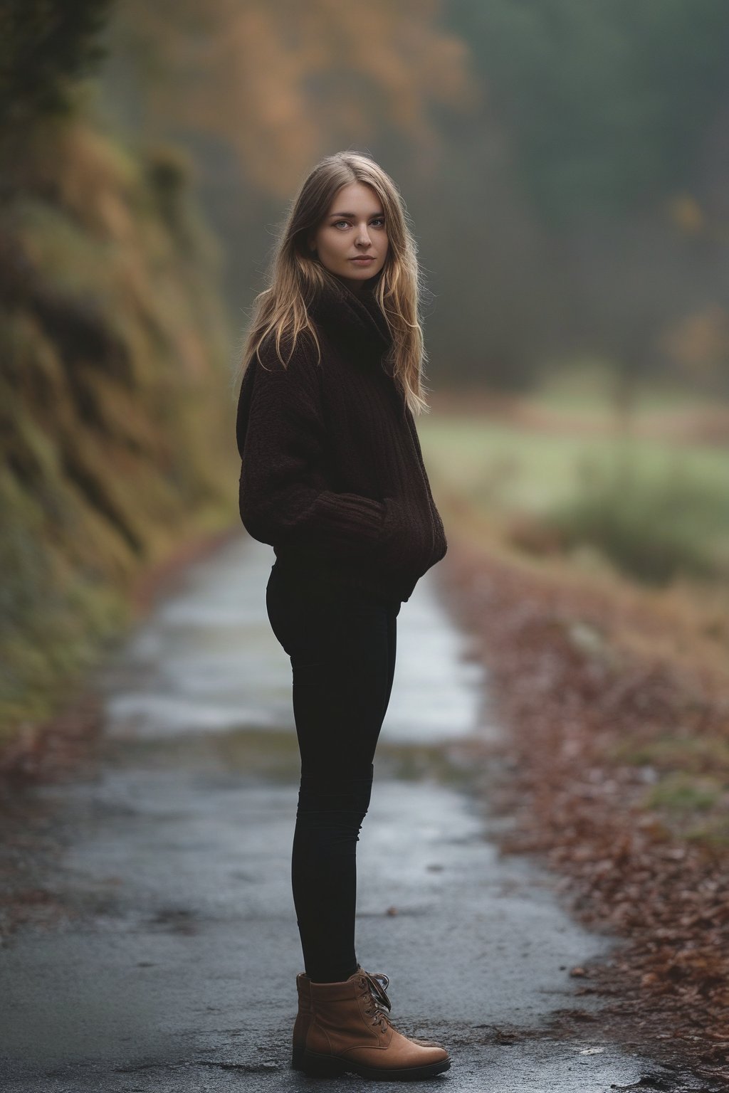 she is stunning, standing on the footpath