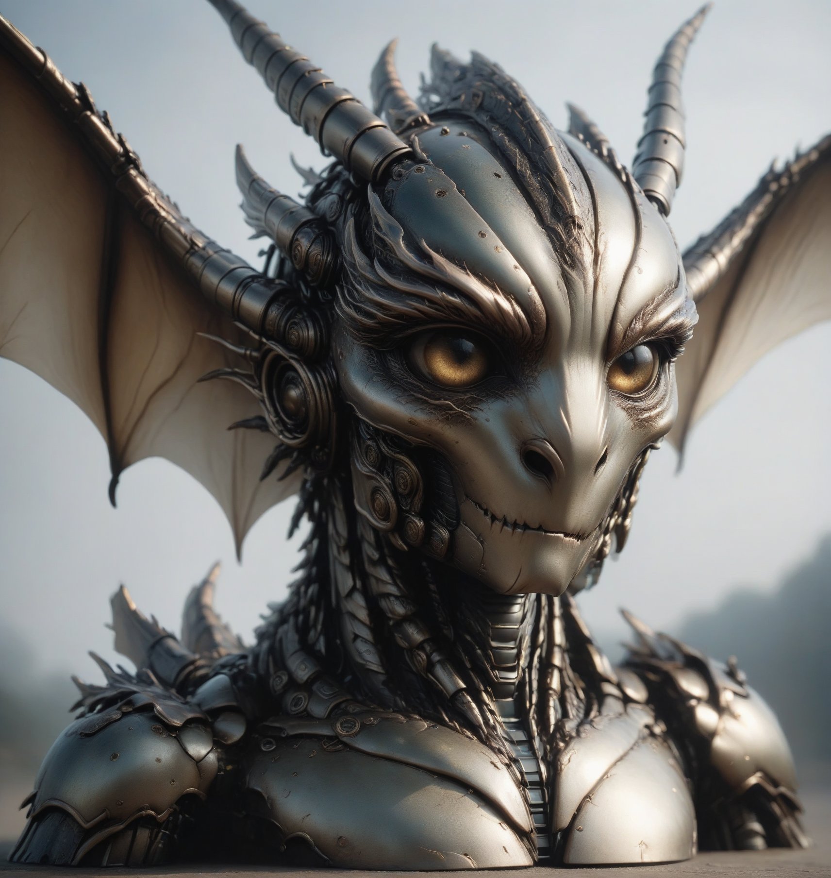 create an epic creature in a portrait style, , dragon robot, zhibi,