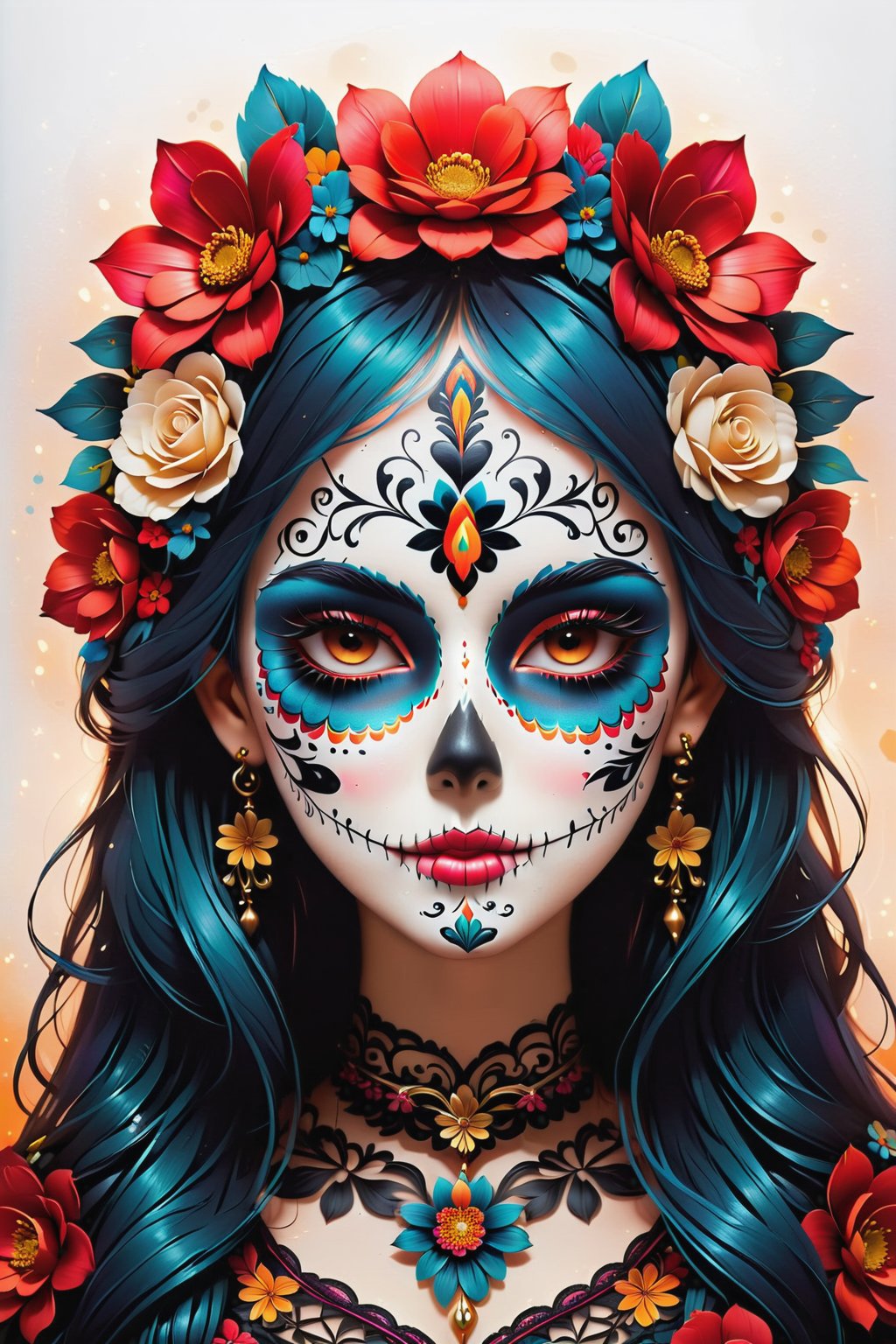 day of the dead,  adorned with filigree and flower decorations. 