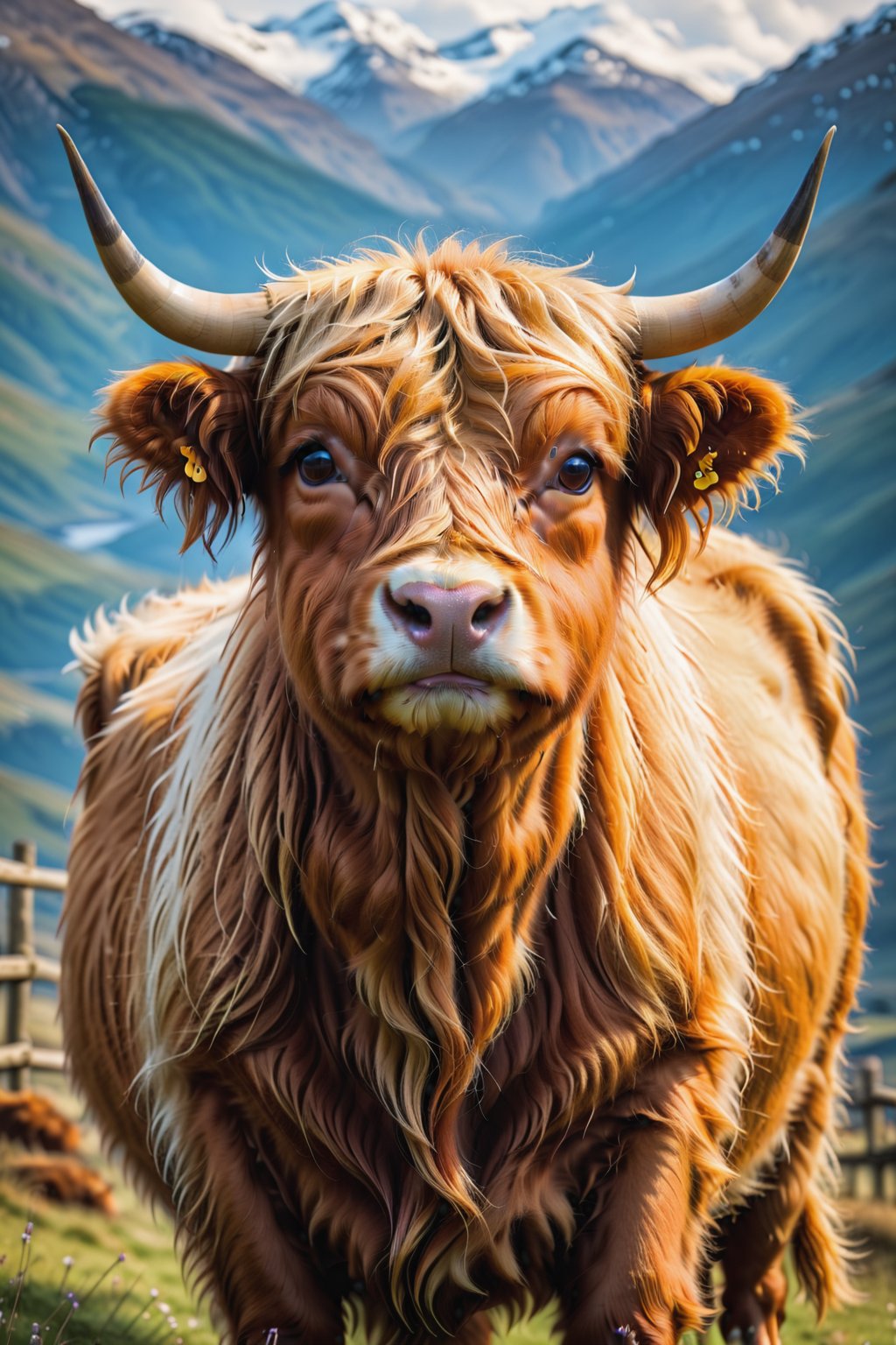 create am image of a highland cattle with a sign around its neck text will read '30k' 'thank you'!