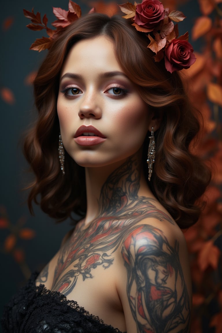 create  a beautiful lady, tattoed, hayv kahramman style