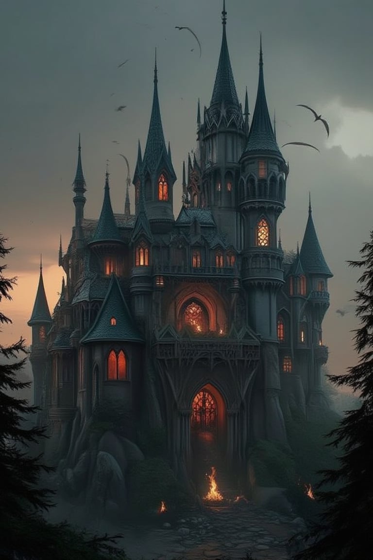 a unique combination of beauty, good, evil, gothic, oranteness with a castle background