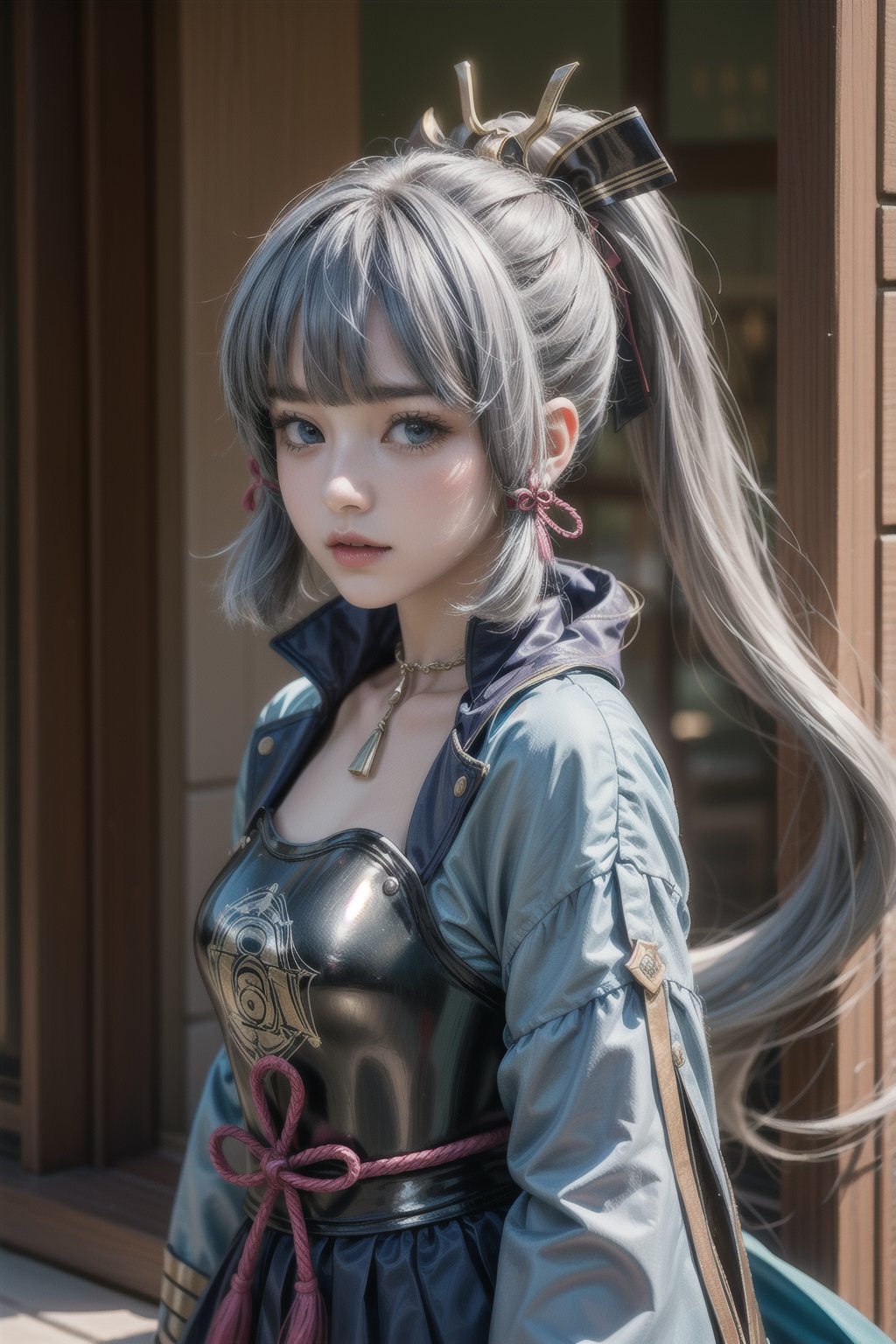 KAMISATOAYAKADEF, 15 year old girl, blue clothes, silver hair