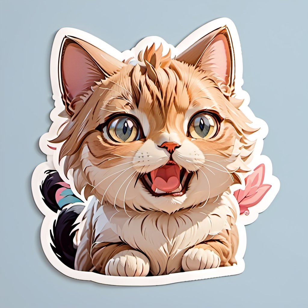 sticker ,cat, frightened face, mouth opened, shock, cute