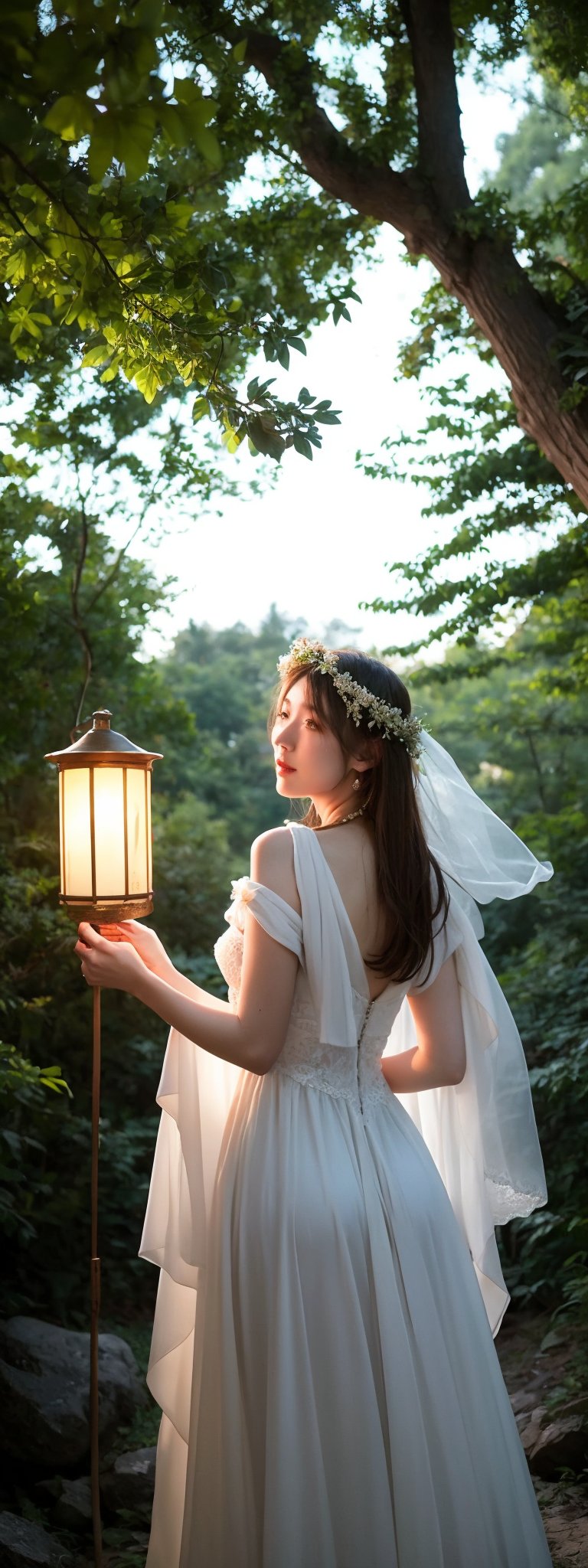 Setting: Dense forest with natural light filtering through trees.
Wardrobe: Ethereal gowns, flower crowns.
Props: Lanterns, fairy lights, books.
Mood: Mystical, enchanting, and serene.
Backlighting,perfect light,korean,idol