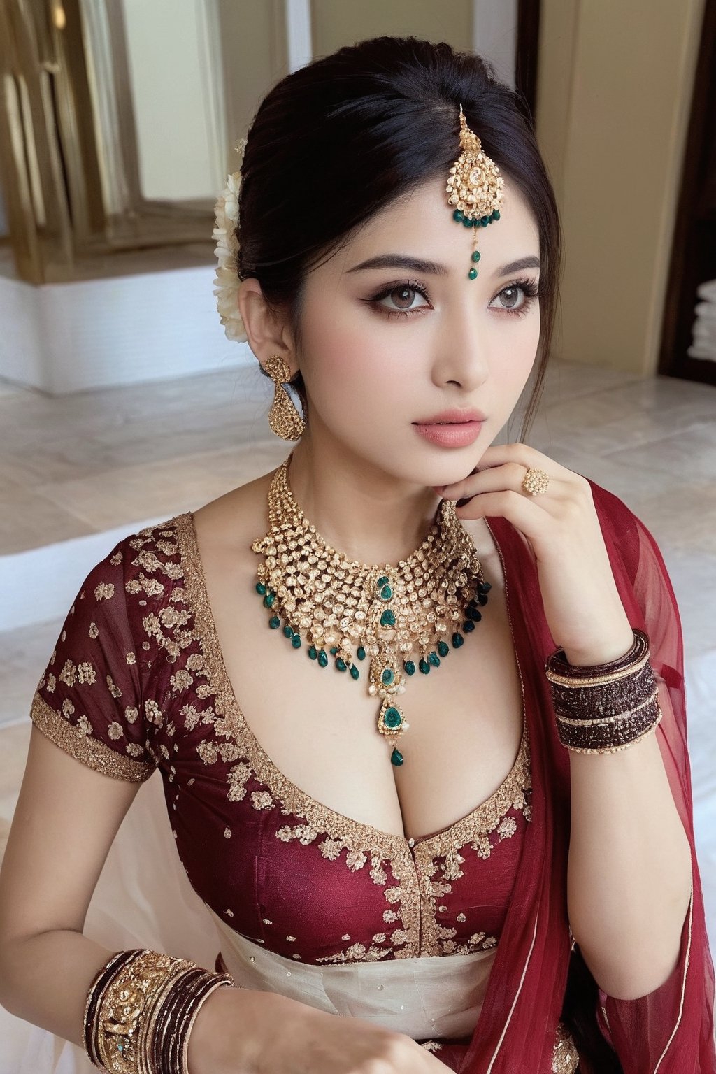 1 girl in indian wedding dress in mereage in indian man