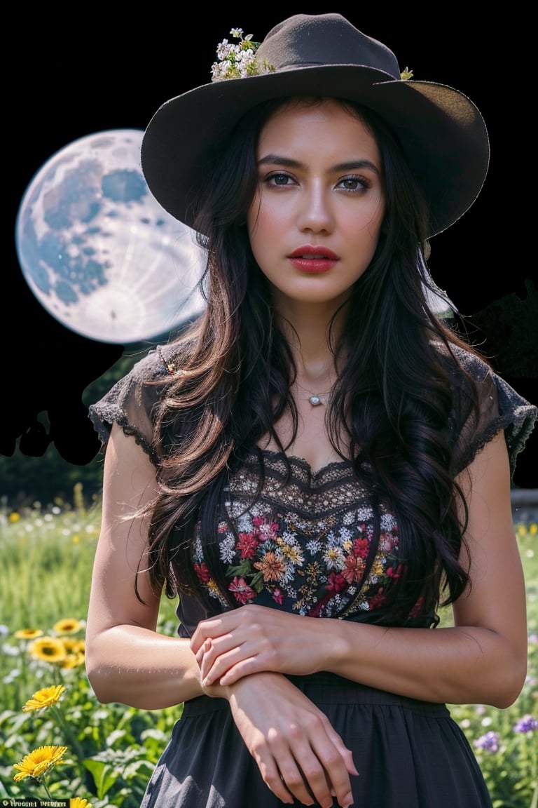 best quality,4k,highres,masterpiece:1.2,ultra-detailed,realistic:1.37,wandering girl portrait,determined face,red lips,beautiful detailed eyes,black hair braided to the side,period clothes,cowboy hat,blood moon in the background,portrait,emerging from darkness,vibrant colors,lush garden,soft sunlight,whimsical atmosphere,wildflowers in bloom,delicate lace details,flowing dress,gentle breeze,mystical aura,ethereal beauty,focused expression,confident stance,starlit night sky,moonlight illuminating the scene,enchanted landscape,peaceful tranquility,majestic and awe-inspiring,serene and mysterious,magic and fantasy,alluring and captivating,unforgettable charm,noteworthy and exceptional,thought-provoking and evocative,one of a kind masterpiece,dynamic and lifelike,subtle and nuanced,immaculate attention to detail,unparalleled craftsmanship,seamless blending of elements,impressive skill and technique、meticulous and precise,storytelling through art,visual poetry that sparks imagination,dilraba,est4,pevit4