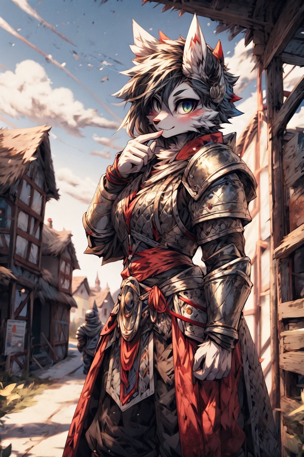 (Masterpiece, best quality, ultra-detailed, High detailed, detailed background, Perfect hands, perfect anatomy, anatomically correct),viking, 1girl, solo_female, medium_long black hair, brigth_red_pupils, ,nodf_lora, eyesgod, middle ages knight armor, at noon in a training yard, full-body_portrait