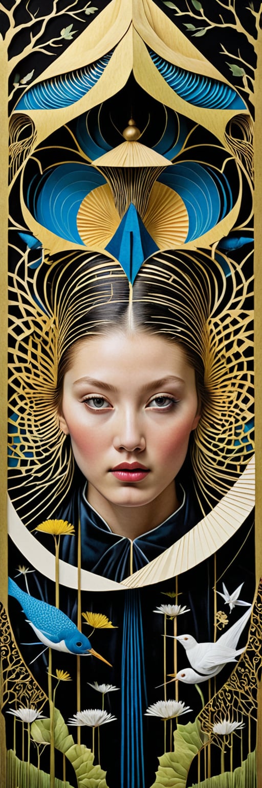 1 girl's face is Caucasian, photography in the style of detailed hyperrealism ,creature ,fantasy,James Christensen,bold lines,hyper detailed


(Kirigami representation, 3D, paper folding, paper cutting, Japanese, intricate, symmetrical, precision, clean lines : 1.3),
Ink Painting,1girl,God's Angle