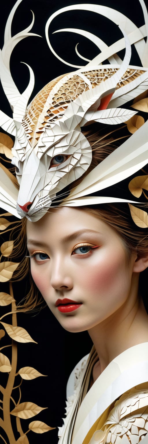 1 girl's face is Caucasian, photography in the style of detailed hyperrealism ,creature ,fantasy,James Christensen,bold lines,hyper detailed


(Kirigami representation, 3D, paper folding, paper cutting, Japanese, intricate, symmetrical, precision, clean lines : 1.3),
Ink Painting,1girl,God's Angle