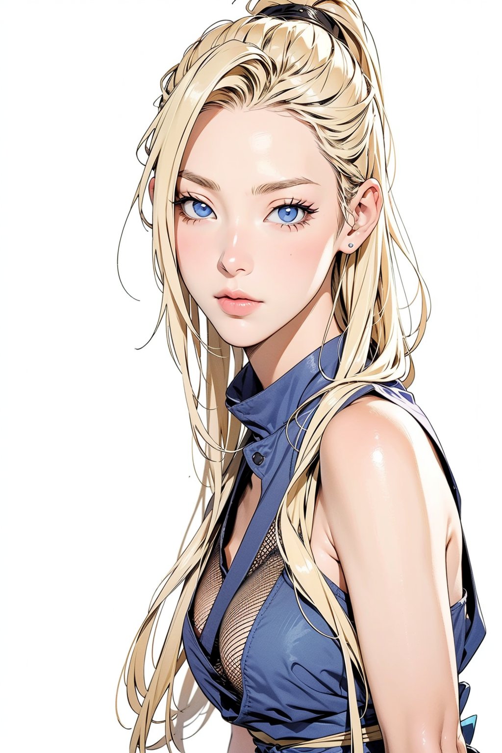 Ino Yamanaka, ninja, shinobi, kunoichi, fishnet, training, long blonde hair, blue eyes, masterpiece, best quality