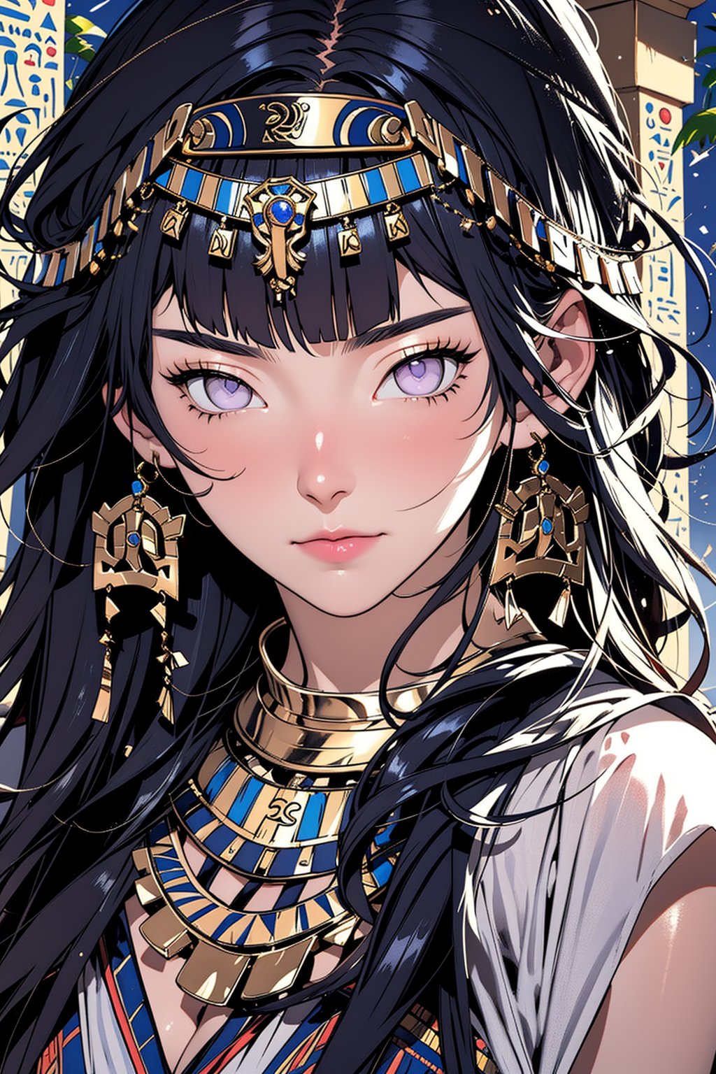 Hinata Hyuga, ancient egypt, egypt, egyptian clothes, royalty, jewelry, accessories, gold, black hair, lavender eyes