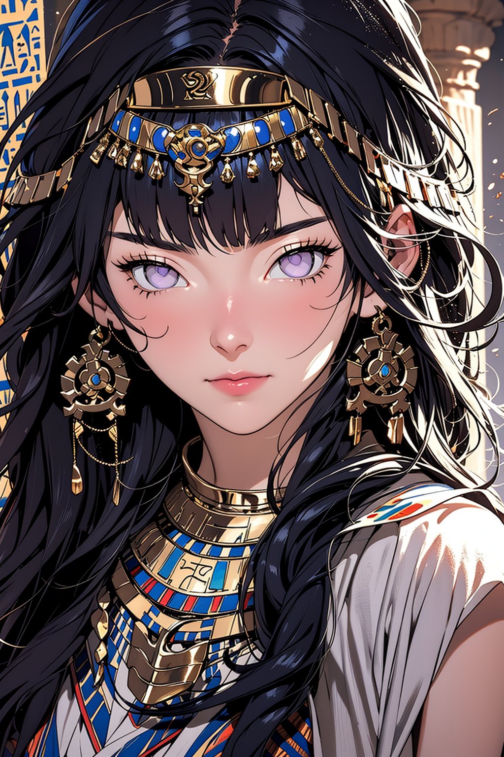 Hinata Hyuga, ancient egypt, egypt, egyptian clothes, royalty, jewelry, accessories, gold, black hair, lavender eyes