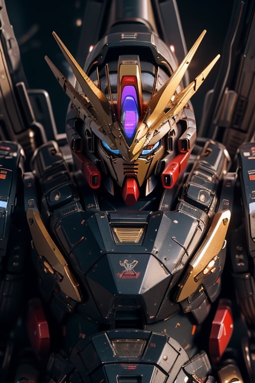 4k ultra high resolution, masterpiece, wide full body shot, mecha,engineering map,More Detail,glossy skin, High resolution, high definition, high quality, high detail,black color Gundam Knight,gundam focus,BJ_Gundam, military backpack, close up,half body ,dark gold color,