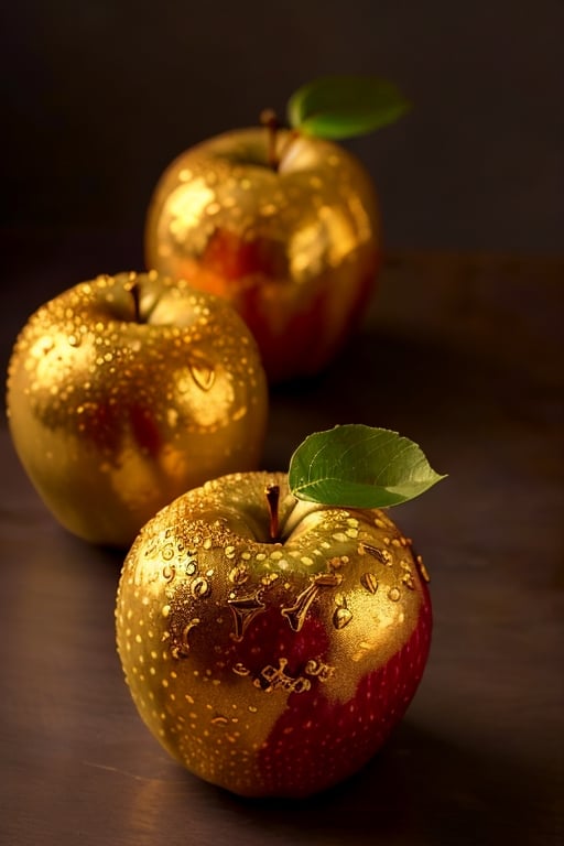 mutiple apples, 4k high resolution, gilded on the skin.,glowing gold,Animal