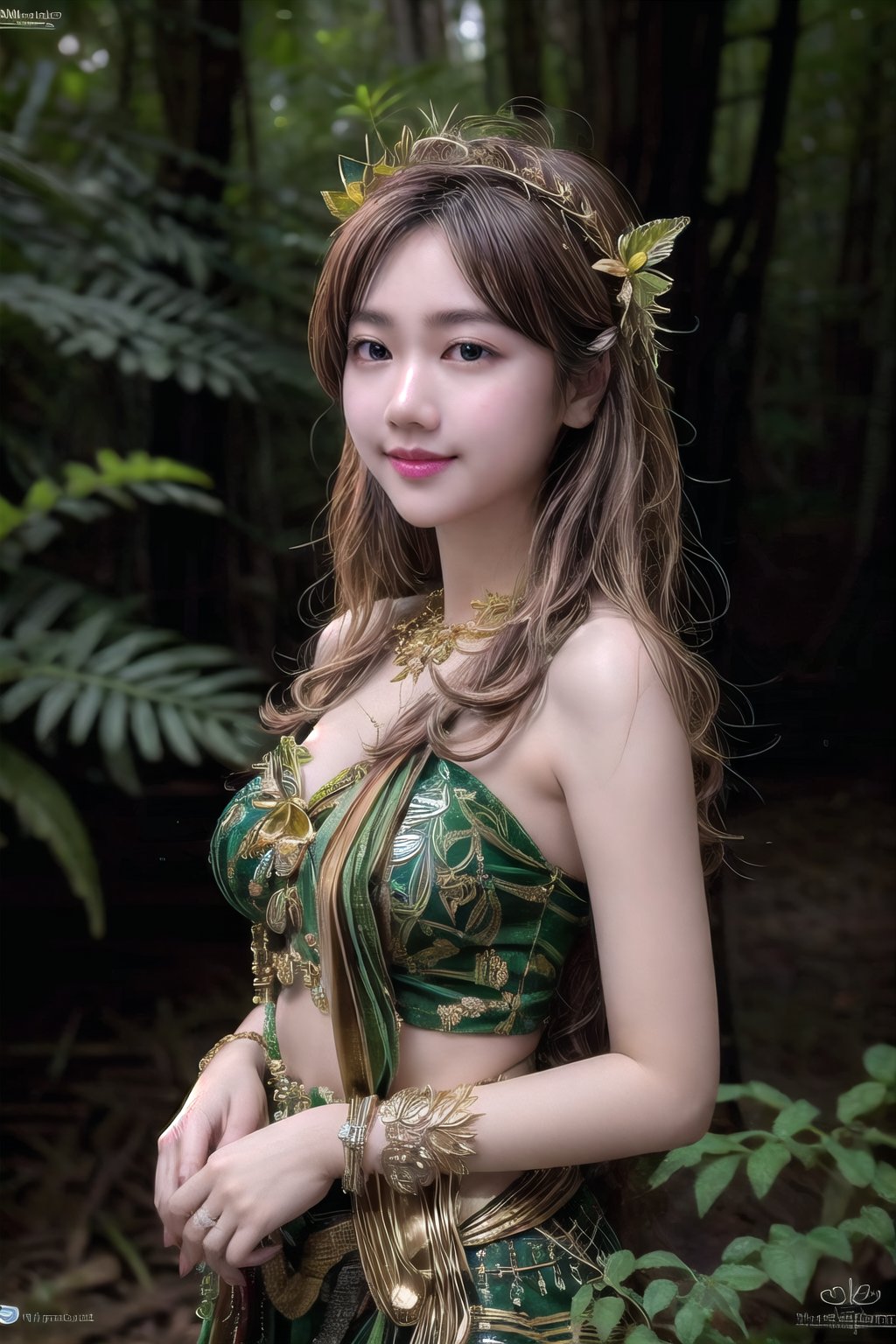 {{best quality}}, {{masterpiece}}, {{ultra-detailed}}, {illustration}, {detailed light}, {an extremely delicate and beautiful},PrettyLadyxmcc,smile,forest fairy costume,1girl