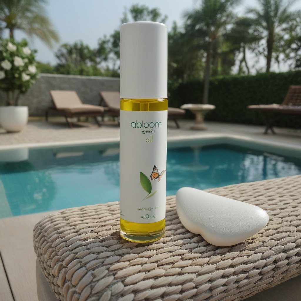 Abloom organic oil, swimming pool,( swimming pool:1.0), butterfly,abloom,swimming pool