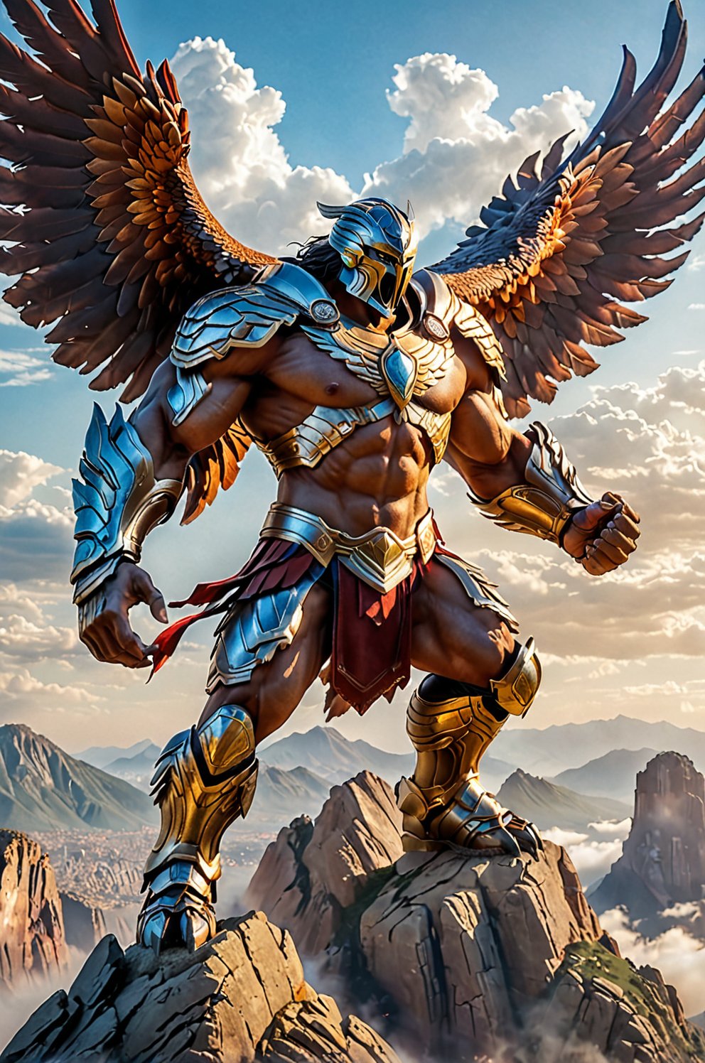 picture a titan the size of a mountain in a fighting pose ready to battle against a giant eagle