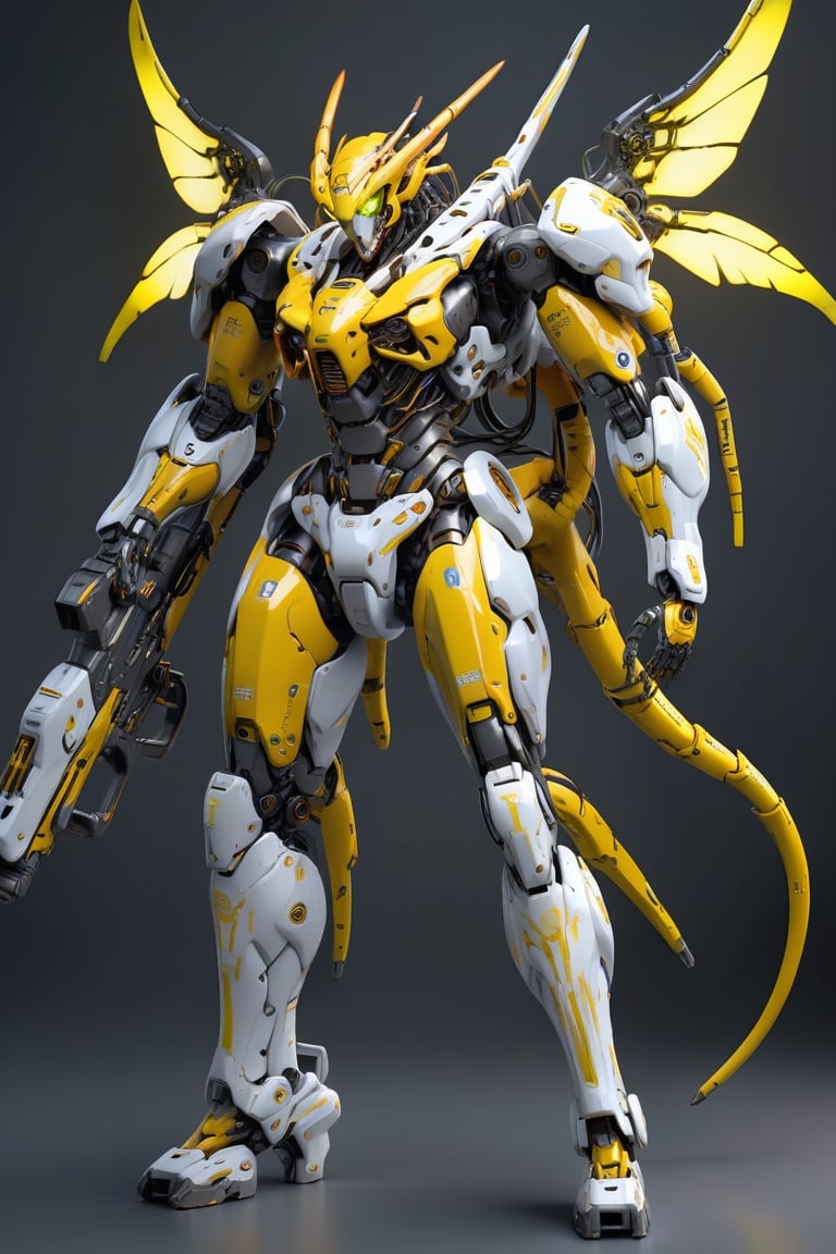 Soaring snake mech, snake mech, handheld laser rifle, painted in yellow and yellow, slender body, weapon system, mechanical wings, glowing eyes, complete body photo, no cropping, gray background, simple background
Science fiction, science fiction, realistic, (best quality), (masterpiece) (very detailed 8K wallpaper), (ultra-high resolution), (best quality), ray tracing, (high resolution), original, (extremely delicate beauty), colorful, complex details, Octane rating rendering, science fiction CG,,hubg_mecha_girl,robot,Mecha,exosuit,samurai,Fire Angel Mecha