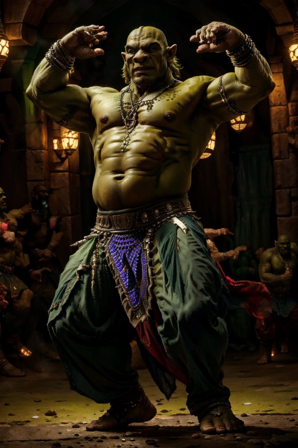 mature orc (a green mature orc) , sexy, belly dancing, 