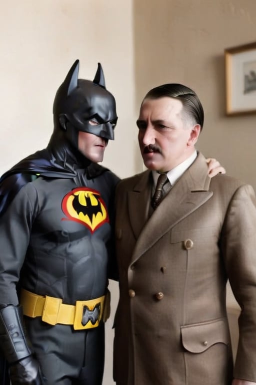 beteful,bat man fighting with Adolf Hitler

