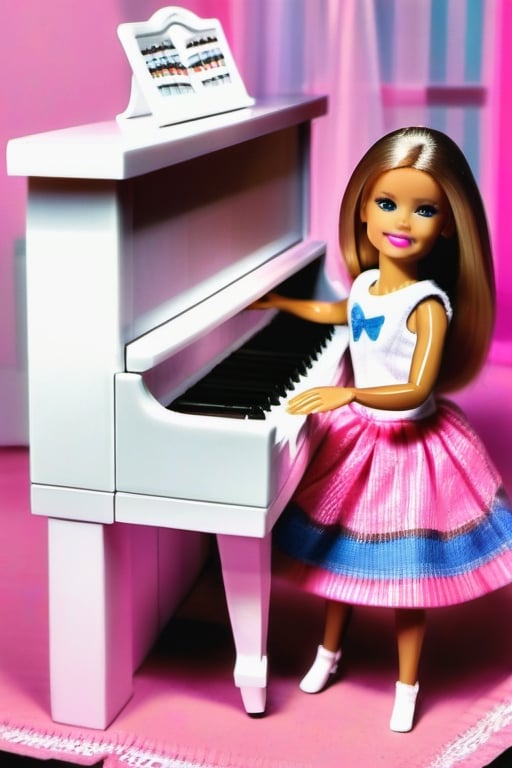 beautiful, realistic, barbie play piano