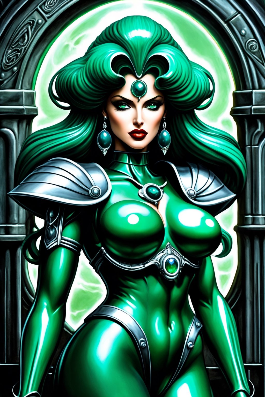 Very busty and very muscular Sailor Neptune(H.R. Giger Art style:0.8)