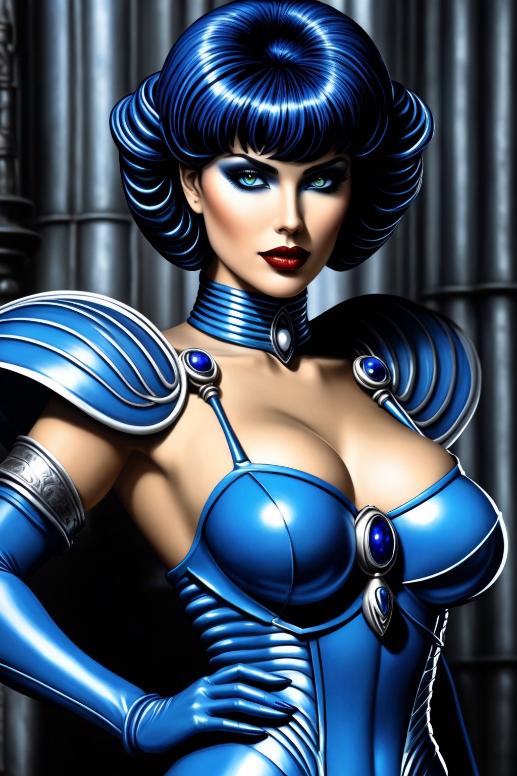 Very busty and muscular Sailor Mercury(H.R. Giger Art style:0.8)