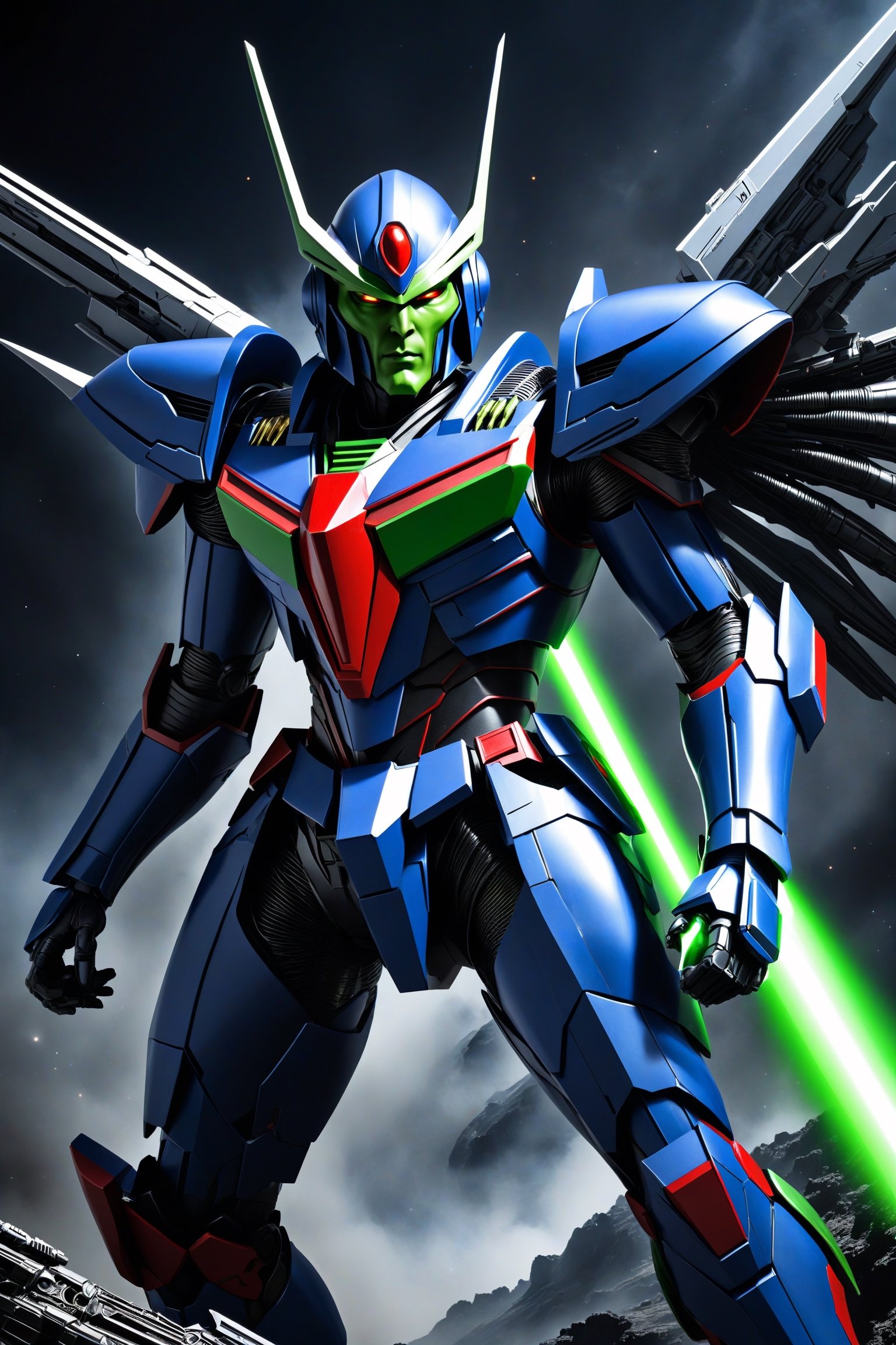 (Martian Manhunter:2.0) (as a Gundam:2.5), Fighting in  space with a beam saber (H.R. Giger's Art Style:3)