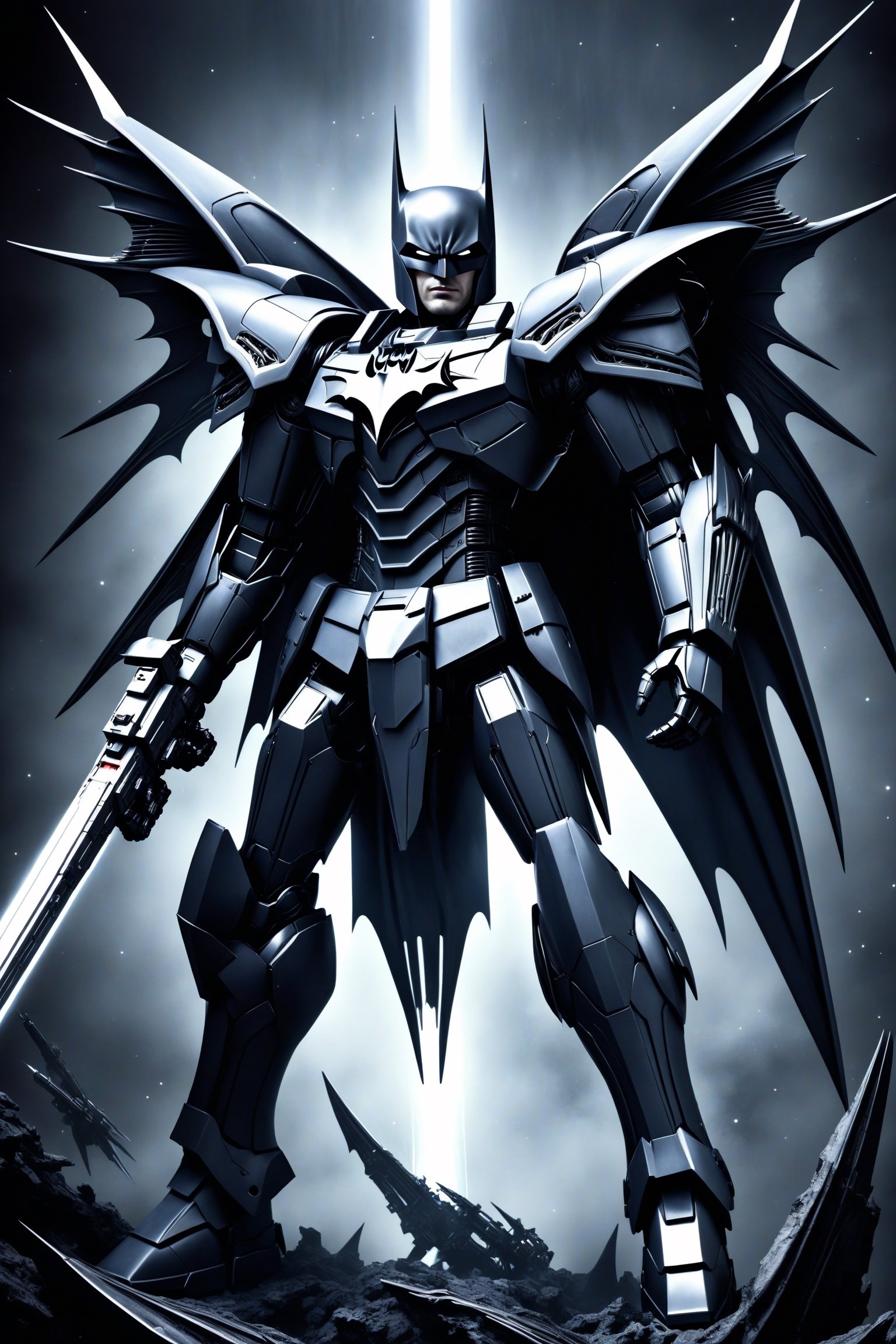 (Batman:2) (as a Gundam:2.5), Fighting in  space with a beam saber (H.R. Giger's Art Style:3)