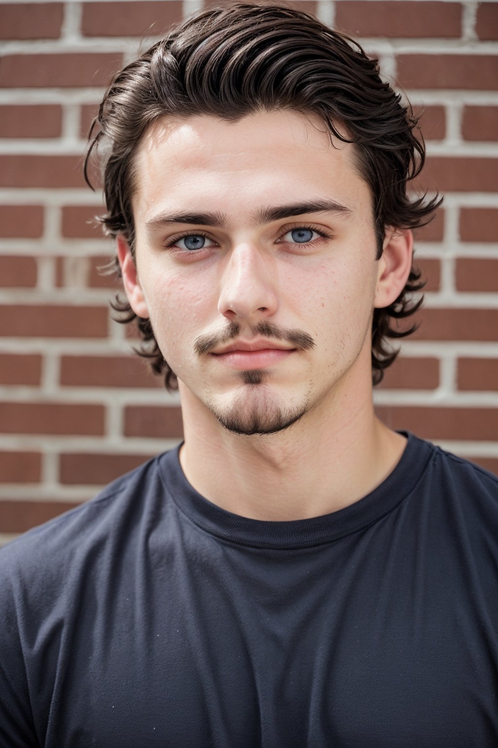 handsome, dark hair, blue eyes, 18 years old, male, sad, light facial hair goatee