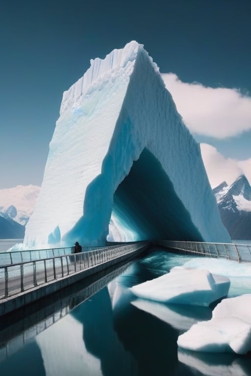 portrait photography of the iceberg have bridge on two mountains 