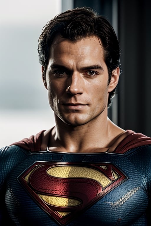 Photo of Henry cavill is superman , superhero, upper body,cinematic, movie, grain movie (2020s), building destroyed , realistic , (8k, RAW photo, best quality, masterpiece:1.2), (realistic, photo-realistic:1.33), best quality, detailed eyes blue, cute,natural lighting, depth of field, film grain, wrinkled skin, sharp, 