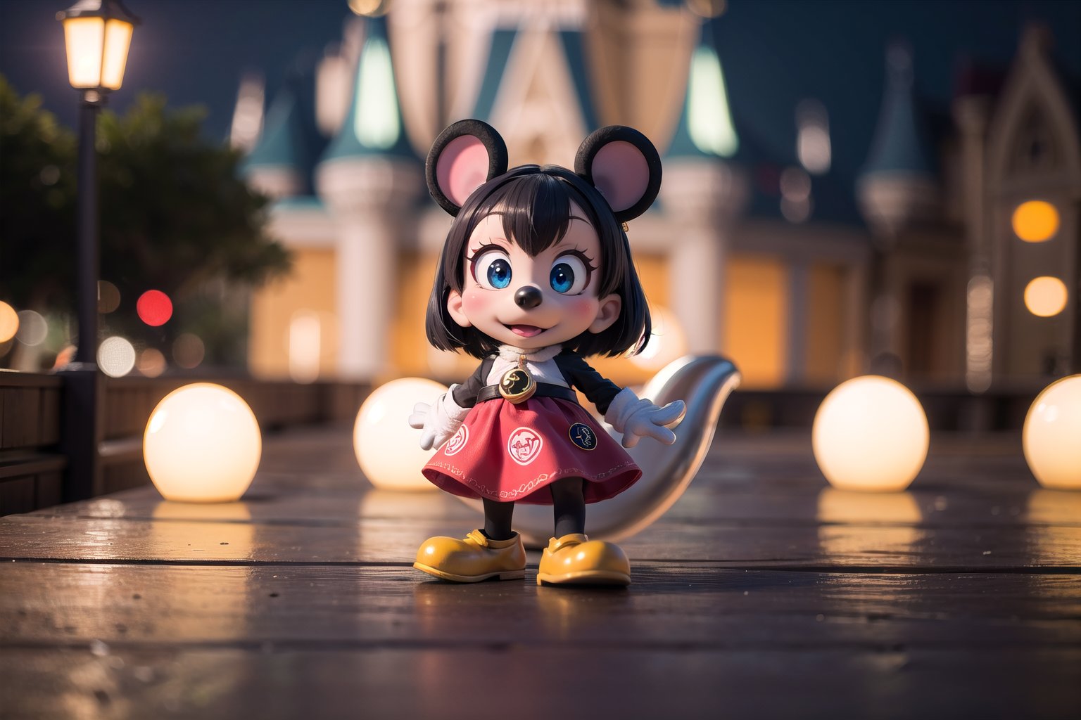 little candacedef as (Disney's Mickey Mouse), (masterpiece), best quality, HDR, 32k UHD, Ultra realistic, highres, highly detailed, ultra_hd, high resolution, ultra_detailed, hyper realistic, extemely detailed background, detailed_background, complex_background, depth_of_field, extremely detailed and complex, outdoor, little Disney's Micky Mouse at Disney Land Paris,