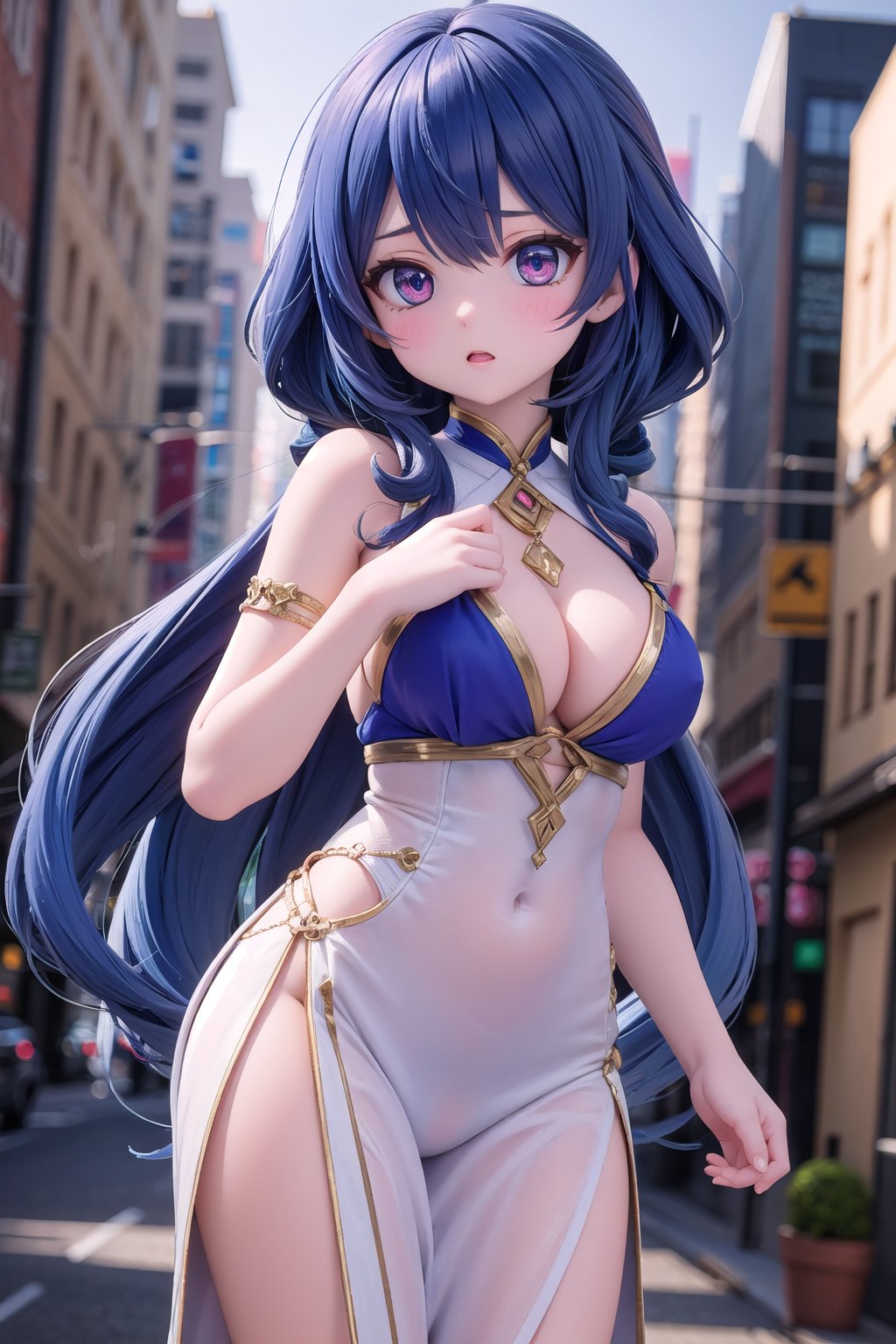 1girl, solo_female, HDR, 32k UHD, insane detailed, blurry_background, bangs, outdoor, Layla_Impact, very long hair, blue hair,