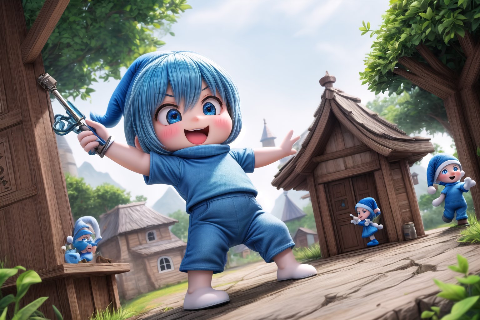 little keqingdef as (Smurfs), show yourself as (Smurfs), show me your (Smurfs costume), creating an atmosphere in (Smurf Village), creating an atmosphere at (Smurf Village), show yourself as Smurf, (Grouchy Smurf), (Sasette), (Brainy Smurf), (Papa Smurf), (Clumsy Smurf), (Hauie), (Hefty Smurf),